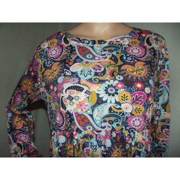Jamby Tunic Top Womens Size Small Blue Pink Paisley Floral Print shirt Artzy - Picture 5 of 11